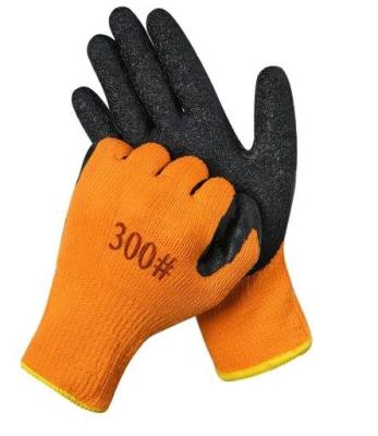 China Orange Winter Latex Thermal Gloves 7 Gauge Latex Dipped Gloves Terry Liner Palm Coated for sale