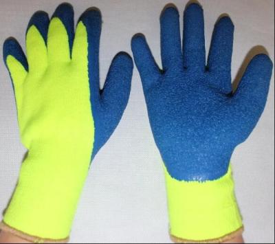 China Hi Vis Safety Gloves Latex Acrylic Terry Brushed Glove Blue Latex Palm Coated Gloves for sale