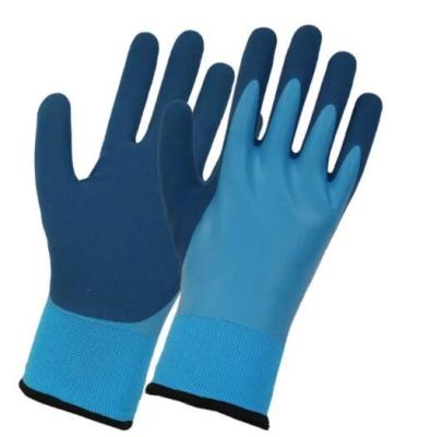 China Oilproof Thermal Latex Coated Gloves Blue Reinforced Insulated Acrylic Brushed Lined for sale