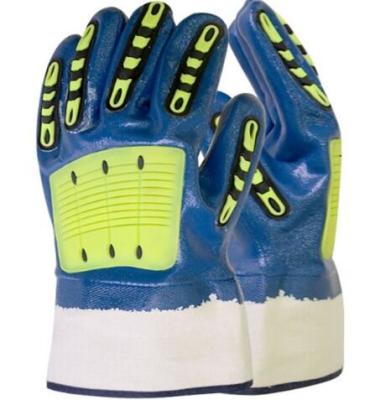 China Blue Nitrile Fully Coated Mechanics Wear Gloves With TPR Impact Work Gloves for sale