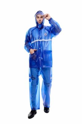 China Breathable Rain Coat Hi Vis Heavy Duty PVC Rain Suit Reflective Blue for sale