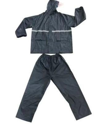 China Navy Blue Work Rain Coat Waterproof Polyester Pvc Coating Adult Rain Work Coat for sale