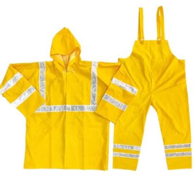 China PVC Polyester Hooded Raincoat Workwear Two Piece Unisex Hi Vis Rain Coat for sale