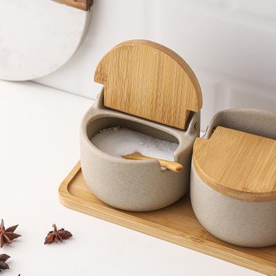 China Sustainable Kitchen Food Porcelain Storage Bottles Condiment Jar Spice Container with Lid Salt Sugar Pepper Spice Box for sale