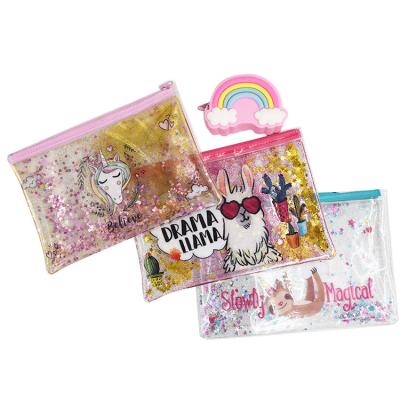 China Schools & Office cute glitter unicorn glitter PVC clear pencil bag kawaii pencil case sequin pencil case cute pencil case for girls for sale