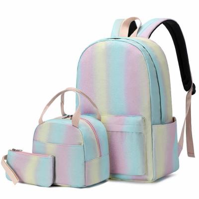 China Wholesale Fashion Funny Waterproof Travel Schoolbags Set With Laptop Backpacks Insulated Picnic Bag Pencil Case Rainbow Backpack For Girls for sale