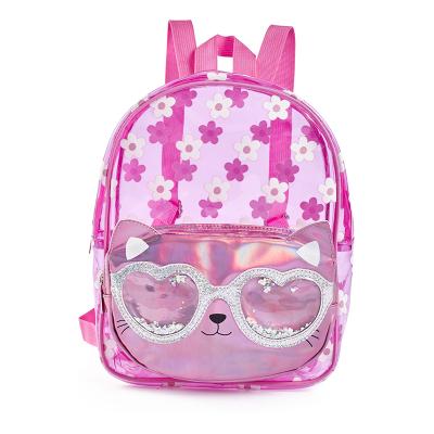 China Transparent pink fresh and cute waterproof all over flower print mini toddler backpack cats kids backpack for stylish girls for sale