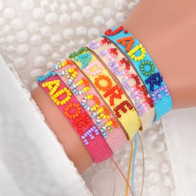 China BOHEMIA Friendship Letter Bracelet Fabric Braid Bohemian Jewelry For Cute Jewelry Miyuki Bead Bracelet Lovely Kids Gifts for sale