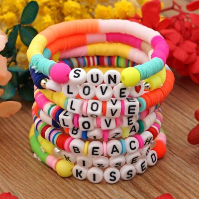 China Custom silicone Bohemian bohemian rainbow BOHEMIA fashion friendship heishi polymer clay beads bracelet for sale