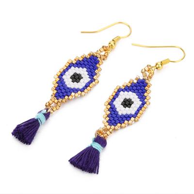 China Crystal Handmade Miyuki Seed Bead Earrings Eyes Customized Long Dangle Tassel Fringe Earrings for sale