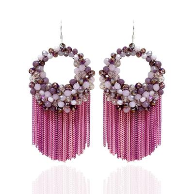 China Fashionable BOHEMIA Round Shape Crystal Womens Earrings Chain Tassels Statement Earrings For Girls for sale