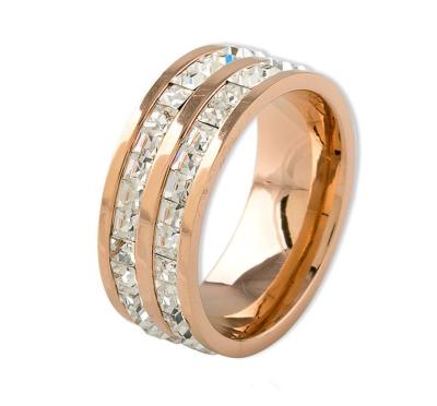 China High Quality Stainless Steel Pave Double Row Crystal Wedding Ring Female Turkish Gold Plated Jewelry Rings Wholesale for sale