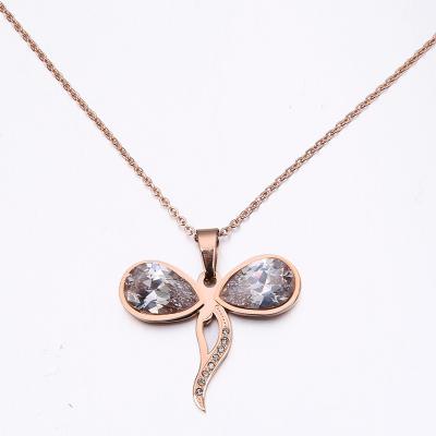 China Delicate Factory Price Diamond Butterfly Jewelry 316L Titanium Steel Rose Gold Necklace Chain for sale