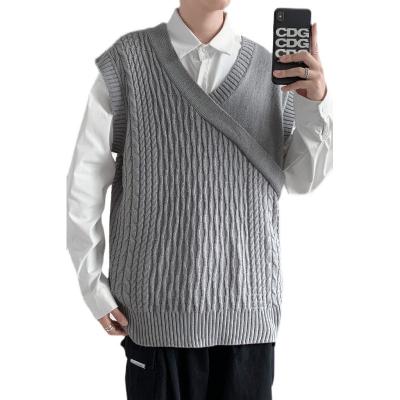 China Autumn Knitted Vest Men's Korean Loose V-Neck V-Neckline V-Neck Sweater Trend Wear Vest Spring Cardigan And Hong Kong Style Men's Vest for sale