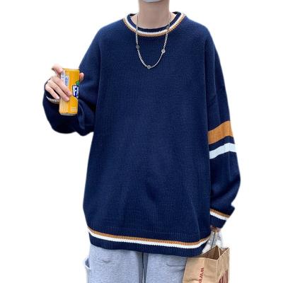 China Autumn and winter men's left-hand style CIA round neck sweater casual soft Korean loose sweater cardigan contrast sweater men's handsome loose sweater for sale