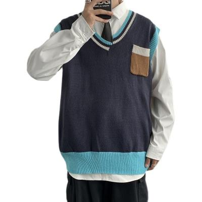 China Cardigan V-Neck Knitted Vest Men's Vest Spring And Autumn Trend Leisure Wear And Color Matching Sweater Vest for sale