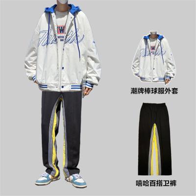 China QUICK-DRY sports and leisure suit men's baseball jacket fashion brand spring and autumn CIA splicing straight pants two-piece set for sale