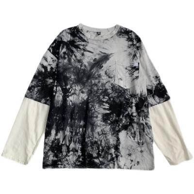 China Anti-wrinkle tie dyed long sleeve t-shirt fall fashion brand insti fashion fake fashion korean two-piece top loose hip hop brutal hands for sale