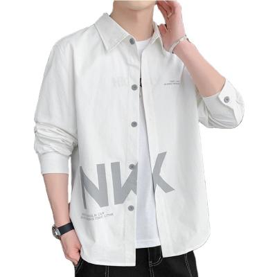 China Breathable Long Sleeve Fashion White Shirt Men's Autumn Coat Loose Casual Spring And Autumn Soft Shirt for sale