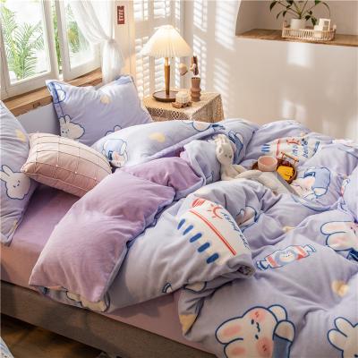 China 3pcs/4pcs Kids Polyester Milky Fluffy Fiber Cartoon Cute Folded Bedding Set For Winter Thicken Duvet Cover Set In Stock for sale