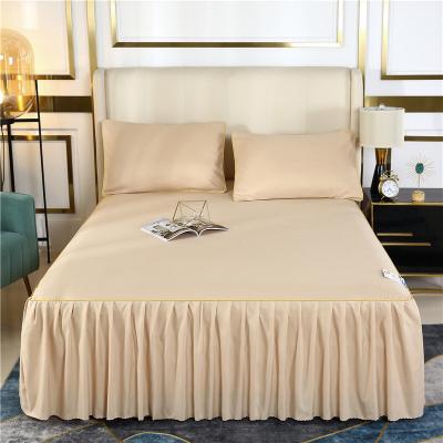 China Wholesale Embossed 100% Polyester Microfiber Solid Color Bed Skirt Folded Embossed Bed Linen for sale