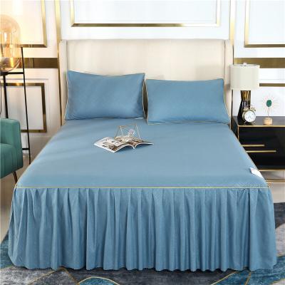 China Wholesale Embossed 100% Polyester Microfiber Solid Color Bed Skirt Folded Embossed Bed Linen for sale