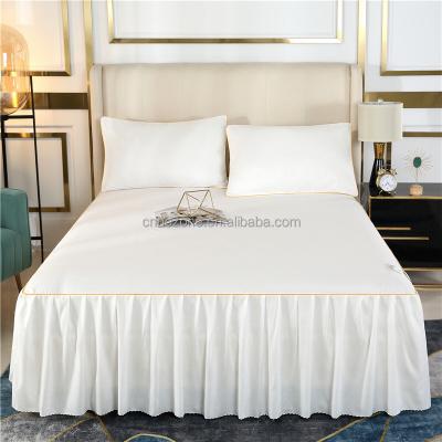 China Wholesale Embossed 100% Polyester Microfiber Solid Color Bed Skirt Folded Embossed Bed Linen for sale