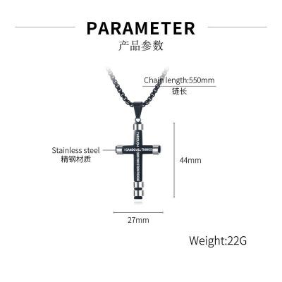 China Religious Cross Necklace For Men Titanium Steel Silver Gold Chain Simple Jewelry Black Crystal Pendant Necklace Simple Cross Gifts for sale