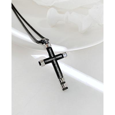 China Gold Steel Crystal Cross Pendant Necklace Religious Wholesale Titanium Jewelry for sale