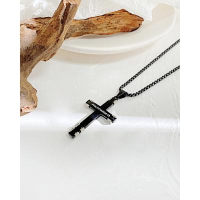 China Religious Cross Necklace Plated Silver Black Cross Choker Gold Prayer Pendant Necklaces For Men Jewelry Gift OEM Custom Titanium Steel for sale