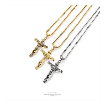 China Religious Cross Necklace For Men Titanium Steel Silver Gold Chain Simple Jewelry Black Crystal Pendant Necklace Simple Cross Gifts for sale