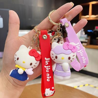 China kawaii unisex cartoon character pvc 3d key chain lanyards pooh the stitch pig tiger minnie mickey key chain with chain ring for sale