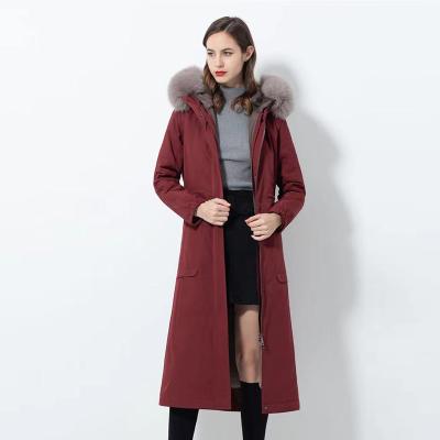 China Fashion breathable winter women's warm coat long; s fox and rex rabbit fur collar fur liner fur coat 2022 removable fall/winter parke for sale