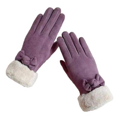 China Cute Warm Korean Student Suede Riding Gloves Ladies Winter Gloves Outdoor Windproof Custom Made Touch Screen Windproof for sale