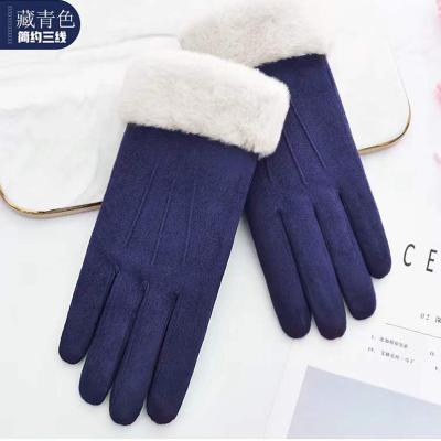 China Velvet plus pre-assembled warm gloves plus velvet suede gloves ladies can touch screen ride Korean antifreeze student gloves for sale