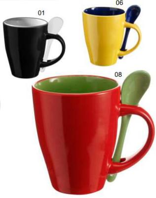 China Custom Viable 250ml White Black Color Sublimation Ceramic Mug With Spoon In Handle for sale