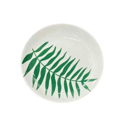 China Beautiful smooth green leaf trinket dish/leaf jewelry ceramic trinket tray/round jewelry dish for sale