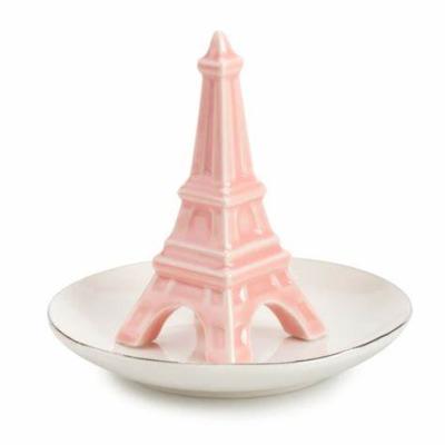 China Beautiful Smooth Pink Eiffel Tower Ceramic Jewelry Necklace Stand / White Base Necklace Jewelry Stand for sale