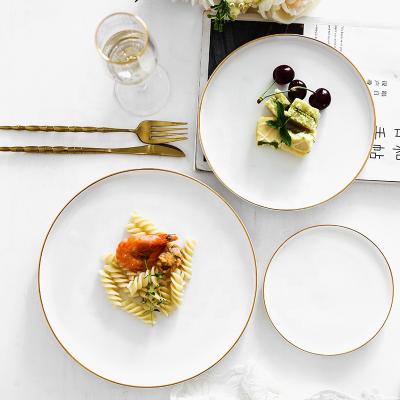 China Wholesale Hot Popular Viable Party Green White Pink Blue Matte Tableware Factory Price Nordic Ceramic Dishes 6 8 10 Inch With Gold Rim for sale