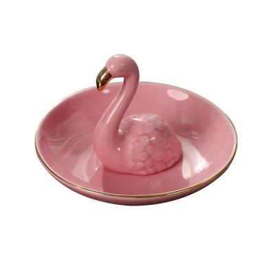 China Lovely Gift Wedding Smooth Flamingos Ceramic Ring Dish Jewelry Holder For Rings Chain Bracelets Earrings Display for sale