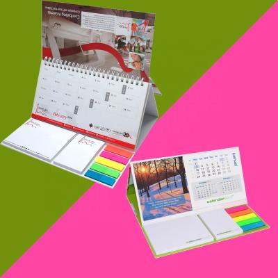 China Calendario 2022 Promotional Hard Spiral Cover Stand Tent Table Customized Printing Office Desk Calendar 2022 With Notepad Notepad Sticky Note for sale