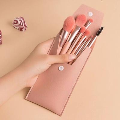 China Smudge Brush Low MOQ Factory Wholesale 8pcs Travel Mini Makeup Brush Set With Pu Bag Portable Makeup Brush Set for sale