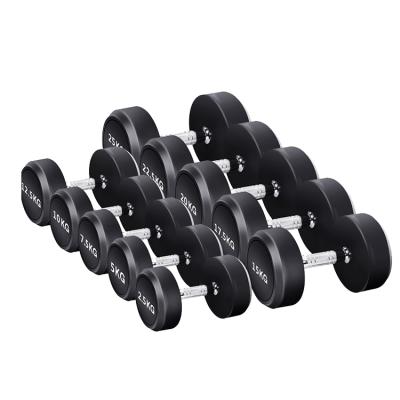 China Environmental Friendly Rubber Covered Dumbbell Gym Equipment Home Weightlifting Round Head Dipped Rubber Coated Dumbbell for sale