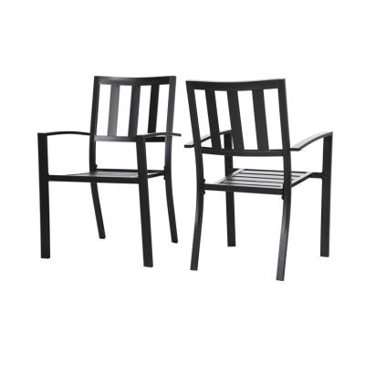 China Garden Chair Black Outdoor Metal Steel Patio Dining Chair with Armrest for Backyard and Garden Lounge for sale