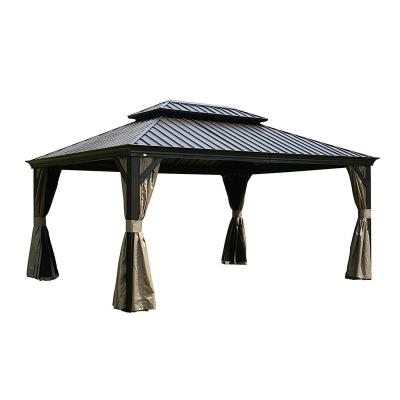 China Hardtop with a permanent aluminum hardtop gazebo with mosquito net side walls and privacy for sale