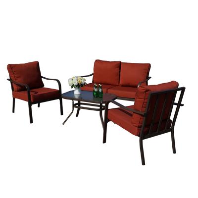 China Rustproof 4-Piece Cushioned Furniture Sofa Conversation Set w/ Loveseat, 2 Chairs, Patio Coffee Table for sale