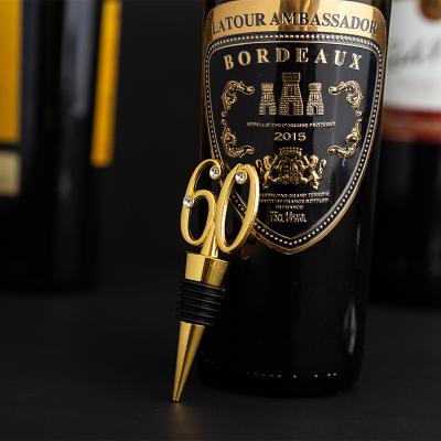 China Europe New-60th Gold Wedding Favors Metal Wine Bottle Stopper For Wedding Anniversary Door Gifts for sale