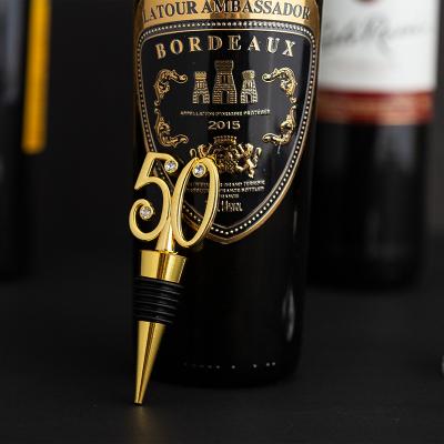 China Europe New-50th Anniversary Red Wine Stoppers 50 Years Metal Bottle Stopper Wedding and Anniversary Gifts for sale