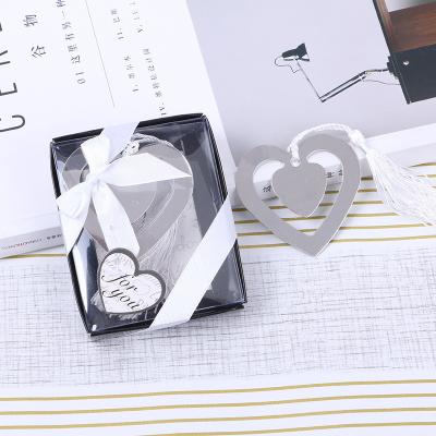 China Folk Art Love Story Double Heart Shape Metal Bookmark Wedding Favors for sale