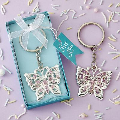 China Key Chain Favors and Gifts Zinc Alloy Silver Butterfly Metal Butterfly Key Ring Wedding Favors Baby Shower Gifts for sale